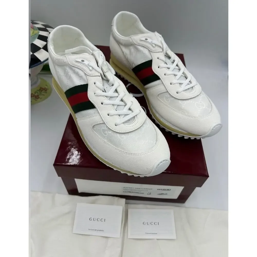 Men's Gucci re-motion GG canvas/suede sneakers size 12 fits 12.5 US made Italy